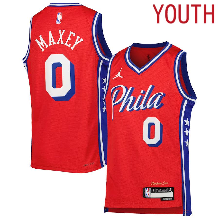 Youth Philadelphia 76ers #0 Tyrese Maxey Jordan Brand Red 2022-23 Swingman NBA Jersey